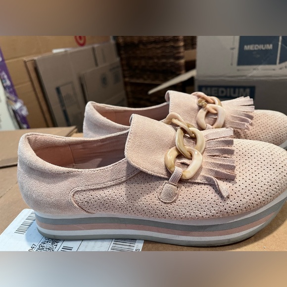 Coconuts by Matisse Blush Suede Loafers with Fringe and Chain - Picture 3 of 11